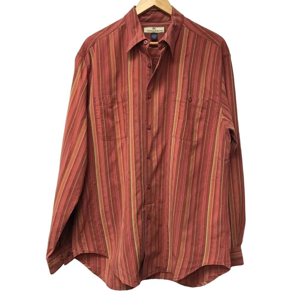 Tommy Bahama Shirt Mens Large Silk Blend Red Brown